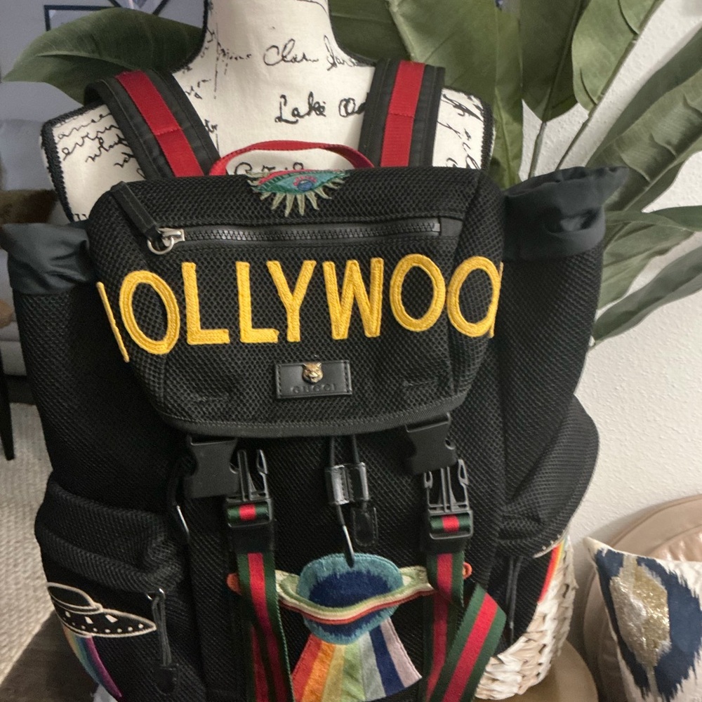 Gucci Hollywood Black Backpack with Multicolor Embroidery Mesh Mix Material - Picture 10 of 15